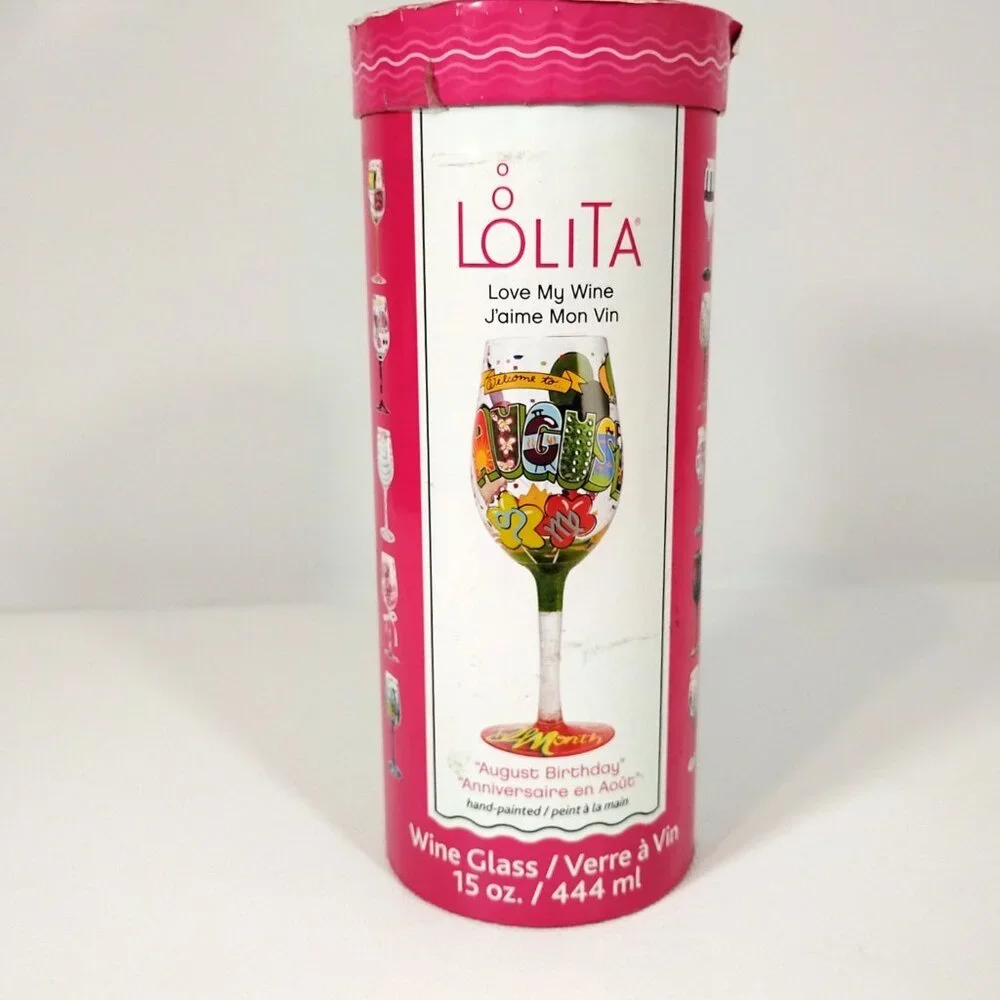 Lolita Painted Wine Glass Rhinestones August Birthday